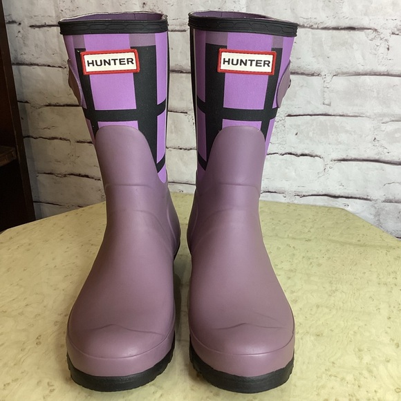 Hunter Short Tartan Purple Plaid Rain Boots - Picture 2 of 9